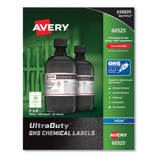 Perforated Roll & Hand Towels | Avery 60525 UltraDuty 2 in. x 4 in. GHS Chemical Waterproof and UV Resistant Labels - White (500/Pack) image number 0