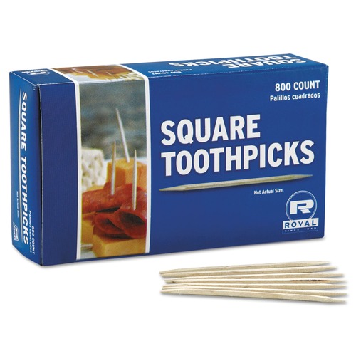 Straws/Stems/Sticks | AmerCareRoyal R820SQ 2.75 in. Square Wood Toothpicks - Natural (19200/Carton) image number 0