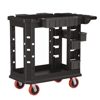 UTILITY CARTS | Suncast Commercial PUCHD1937 19.5 in. x 41.78 in. x 34.81 in. 500 lbs. Capacity 2 Shelves 6 Bins Plastic Heavy Duty Plus Utility Cart - Black