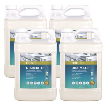 ECOS PRO PL972104CT 1 Gallon Dishmate Manual Dish Liquid Jug - Free and Clear (4/Carton)