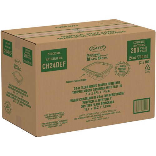 Food Containers & Lids | Dart CH24DEF ClearPac SafeSeal 24 oz. Tamper-Resistant/Evident Flat-Lid Containers - Clear (100/Bag, 2 Bags/Carton) image number 0