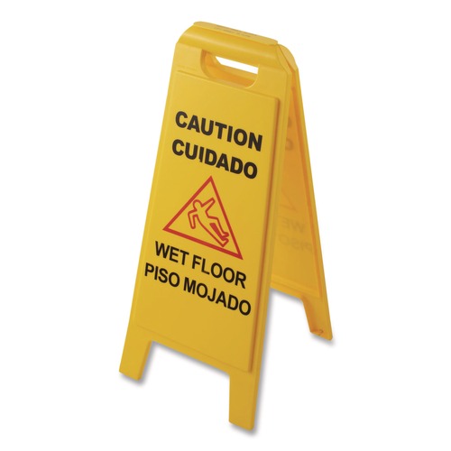Signs | Carlisle 3690000 11 x 25 x 25 Wet Floor Sign (English/Spanish) - Yellow image number 0