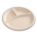 Plates | Boardwalk BWKPLT3C10NPFA 10 in. 3-Compartment Bagasse PFAS-Free Dinnerware Plate - Tan (500/Carton) image number 7