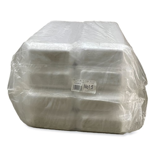 Food Containers & Lids | GEN 15WH 8.38 in. x 3.94 in. x 1.1 in. #1.5 Meat Trays - White (1,000/Carton) image number 0