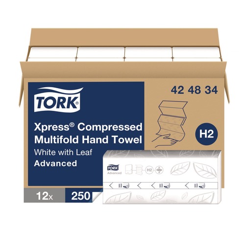 Perforated Roll & Hand Towels | Tork 424834 8.3 in. x 9.25 in. 1-Ply Xpress Compressed Multifold Hand Towels - White (12 Packs/Carton) image number 0