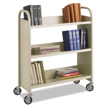 CARTS AND STANDS | Safco 5358SA 36 in. x 18.5 in. x 43.5 in. 300 lbs. Capacity 3 Shelves Metal Steel Double-Sided Book Cart -  Sand
