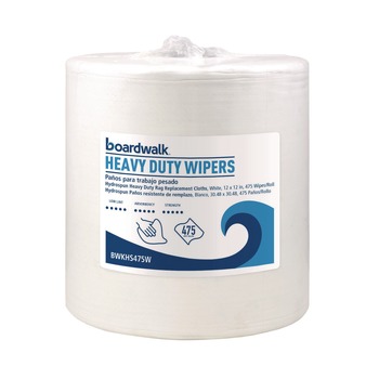 CLEANING CLOTHS AND WIPES | Boardwalk HS475W 12 in. x 12 in. Heavy Duty Hydrospun Wipers - White (475/Roll)