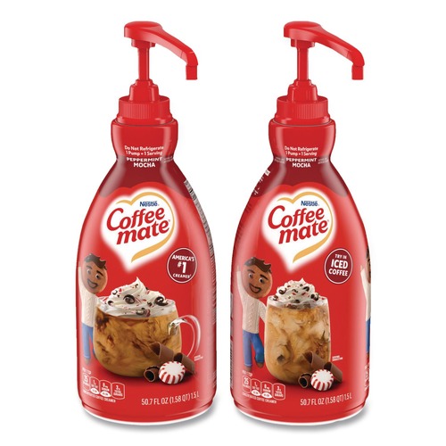 Creamers | Coffee-Mate 12070865 1.5 Liter Pump Bottle Liquid Coffee Creamer - Peppermint Mocha (2/Carton) image number 0
