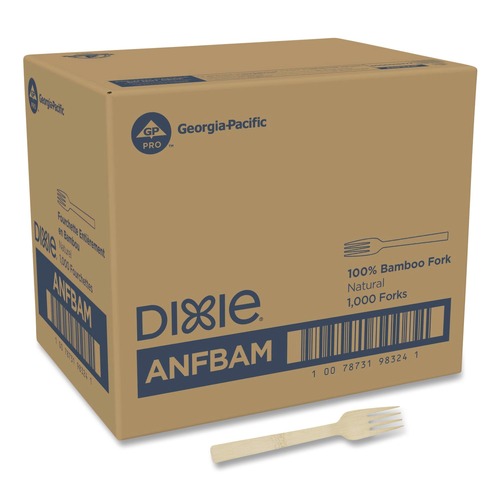 Disposable Forks | Dixie ANFBAM Mediumweight Bamboo Cutlery Fork - Light Golden (1000/Carton) image number 0