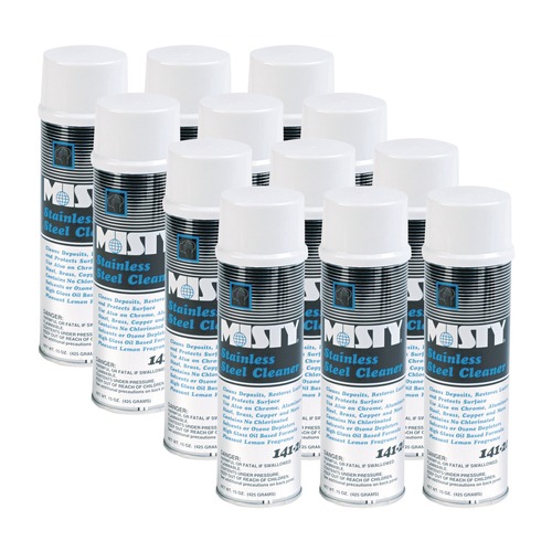Stainless Steel Cleaners | Misty 1001541 15 oz. Aerosol Spray Stainless Steel Cleaner and Polish - Lemon Scent (12/Carton) image number 0
