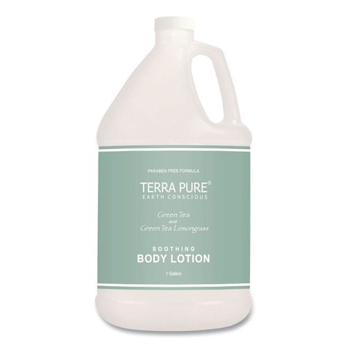 Personal Shampoos, Conditioners, & Body Washes | Diversified Hospitality Solutions 002270EA Terra Pure 1-Gallon Bottle Lotion - Green Tea and Lemongrass Scent image number 0