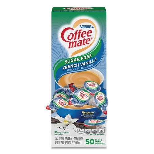 Creamers | Coffee-Mate 12183747 0.38 oz. Mini Cups Liquid Coffee Creamer - Sugar Free French Vanilla (50/Box) image number 0