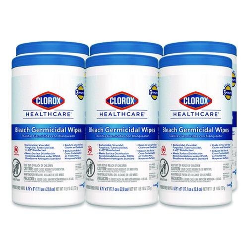 Cleaning Cloths & Wipes | Clorox Healthcare 35309 1 Ply 6.75 in. x 9 in. Unscented Bleach Germicidal Wipes - White (6/Carton) image number 0