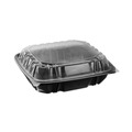 Food Storage Containers & Lids | Pactiv Corp. DC109100B000 EarthChoice 1 Compartment 66 oz. 10.5 in. x 9.5 in. x 3 in. Plastic Vented Dual Color Microwavable Hinged Lid Container - Black/Clear image number 2