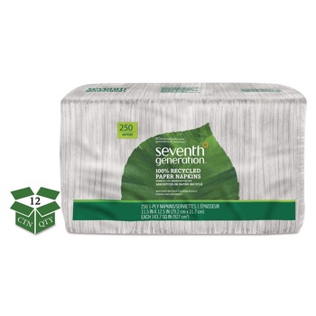 LUNCHEON NAPKINS | Seventh Generation SEV 13713 11-1/2 in. x 12-1/2 in. 1-Ply 100 Percent Recycled Napkins - White (12/Carton)