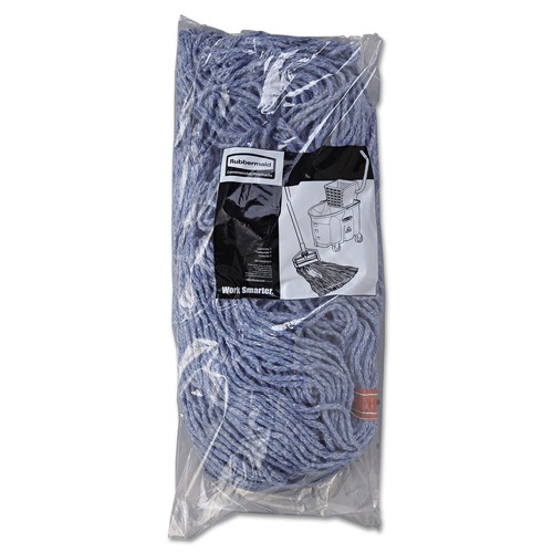 Mop Heads | Rubbermaid Commercial FGF51800BL00 24 oz. 1 in. Band Cotton/Synthetic Cut-End Blend Mop Head - Blue (12/Carton) image number 0