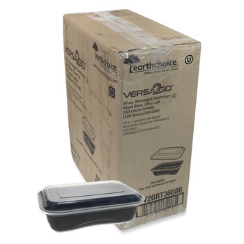 Pactiv Corp. NV2GRT3688B EarthChoice Versa2Go 8.4 x 5.6 x 2 36 oz Plastic Microwaveable Container - Black/Clear (150/Carton)