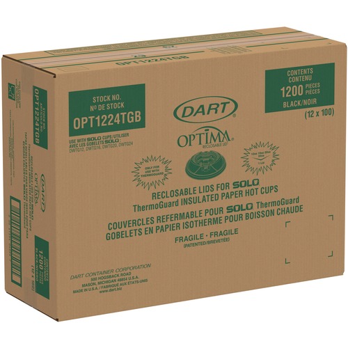 Cup Lids | Dart OPT1224TGB Optima Reclosable Lids for Hot Paper Cups Fits 12 oz. to 24 oz. Hot Paper Cups - Black (1200/Carton) image number 0