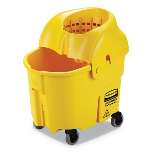 Buckets & Wringers | Rubbermaid Commercial FG759088YEL 35 qt. WaveBrake Plastic Down-Press Institution Bucket and Wringer Combos - Yellow image number 0