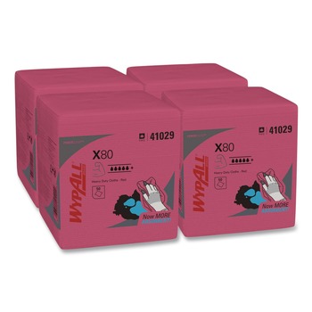 WypAll 41029 Power Clean X80 12.5 in. x 12 in. Heavy-Duty Cloths - Red (50/Box, 4 Boxes/Carton)