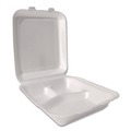 Food Containers & Lids | Plastifar 12109 7.56 in. x 8.25 in. x 2.38 in. 3-Compartment Foam Hinged Lid Containers - White (200/Carton) image number 4