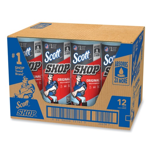 Perforated Roll & Hand Towels | Scott 75147 9.4 in. x 11 in. Standard Shop Towels - Blue (55/Roll 12 Rolls/Carton) image number 0