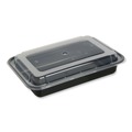 Food Containers & Lids | GEN FCPP-BC-32RECT 8.81 in. x 6.02 in. x 2.24 in. 32 oz. Plastic Microwavable Food Container with Lid - Rectangular Black/Clear (150/Carton) image number 0