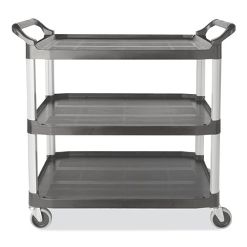 PRODUCTS | Rubbermaid Commercial FG409100GRAY 40.63 in. x 20 in. x 37.81 in. 300 lbs. Capacity 3 Shelves Plastic Xtra Utility Cart with Open Sides - Gray