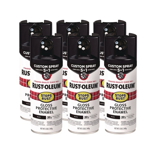  | Rust-Oleum 376884 Stops Rust 5-in-1 Spray Paint, Gloss Black, 12 oz Aerosol Can, 6/Carton image number 0