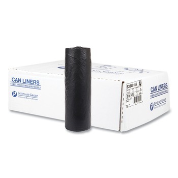 Inteplast Group S334016K 33 gal. 16 microns 33 in. x 40 in. High-Density Interleaved Commercial Can Liners - Black (25 Bags/Roll, 10 Rolls/Carton)