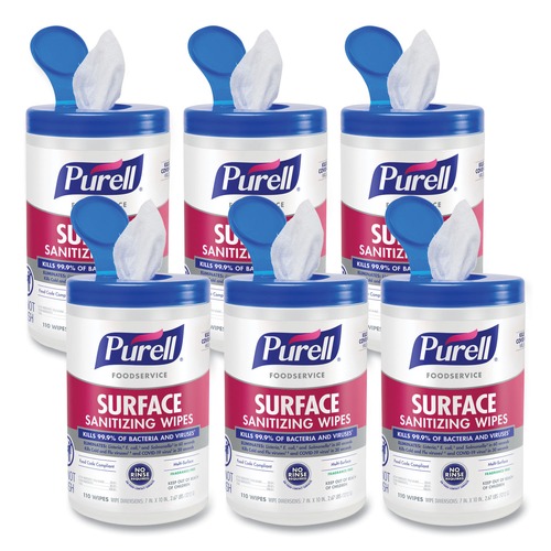Cleaning Cloths & Wipes | PURELL 9341-06 1-Ply 10 in. x 7 in. Fragrance-Free Foodservice Surface Sanitizing Wipes - White (6/Carton) image number 0