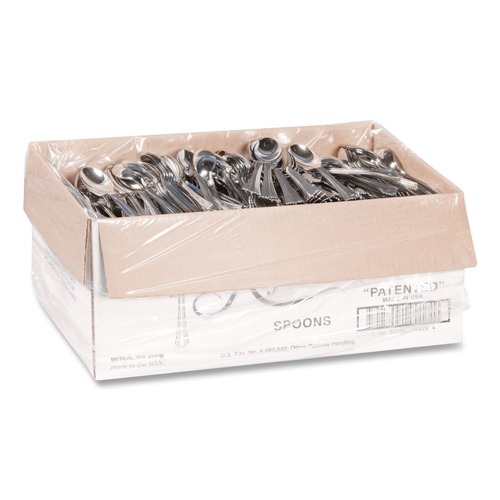 Disposable Spoons | WNA WNA 620155 6 1/4 in. Reflections Design Heavyweight Plastic Spoons - Silver (600/Carton) image number 0