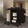 Perforated Roll & Hand Towels | Suncast Commercial HKCCT100 23.25 in. x 53.18 in. x 46.57 in. 1 Shelf Plastic Compact Standard Housekeeping Cart - Black image number 1