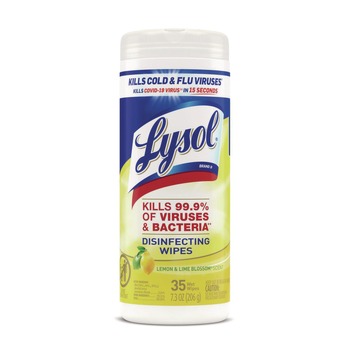 LYSOL Brand 19200-81145 7 in. x 7.25 in. 1-Ply Disinfecting Wipes - Lemon and Lime Blossom White