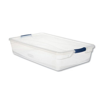 OFFICE BOXES AND BINS | Rubbermaid RMCC410001 17.75 in. x 29 in. x 6.13 in. 41-Quart Clever Store Basic Latch-Lid Container - Clear