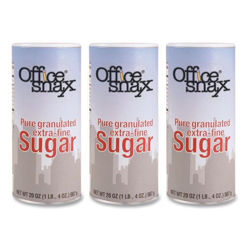 Sweeteners | Office Snax OFX00019G 20 oz Reclosable Canister of Sugar (3/Pack) image number 0