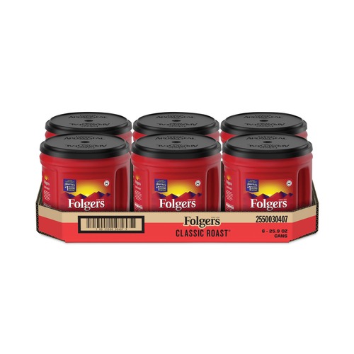 Coffee - Caffeinated | Folgers 2550030407 25.9 oz. Canister Classic Roast Ground Coffee (6/Carton) image number 0