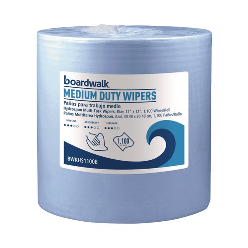 Cleaning Cloths & Wipes | Boardwalk HS1100B 12 in. x 12 in. Medium Duty Hydrospun Wipers - Blue (1100/Roll) image number 0