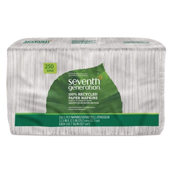 LUNCHEON NAPKINS | Seventh Generation 13713 100% Recycled 11-1/2 in. x 12-1/2 in. 1-Ply Napkins - White (250/Pack)