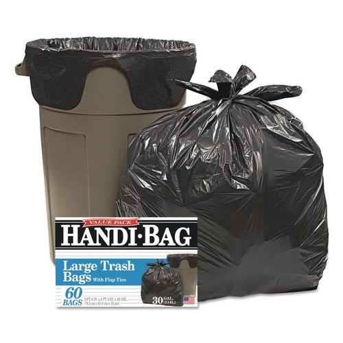 Low-Density Trash Bags | Handi-Bag 1516910 30 in. x 33 in. .65 mil 30 Gallon Super Value Pack Trash Bags - Black (60/Box) image number 0
