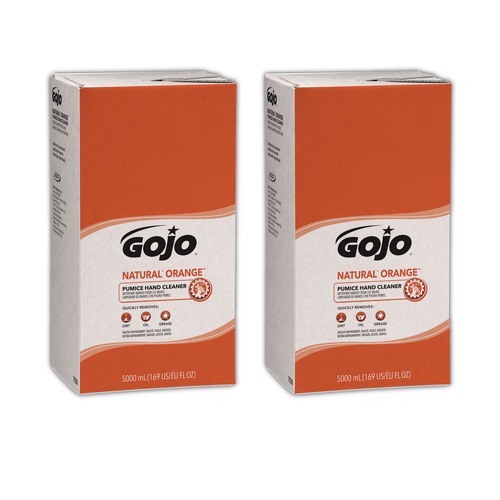 Soap Refills | GOJO Industries 7556-02 5000 mL NATURAL ORANGE Pumice Hand Cleaner Refill - Citrus Scent (2/Carton) image number 0