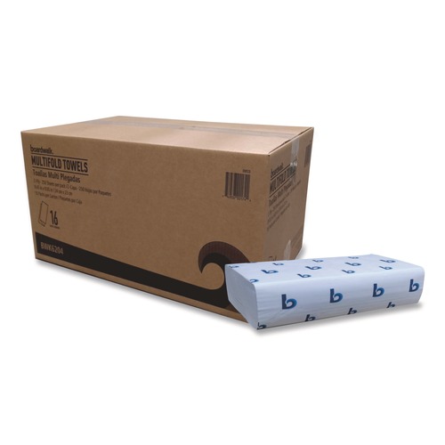 Perforated Roll & Hand Towels | Boardwalk BWK6204 1-Ply 9 in. x 9.5 in. Structured Multifold Towels - White (16/Carton) image number 0