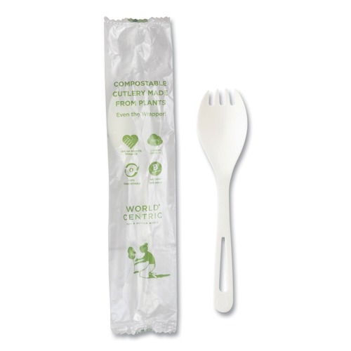 Disposable Sporks | World Centric RK-PS-I TPLA Compostable Plastic Cutlery Spork - White (750/Carton) image number 0