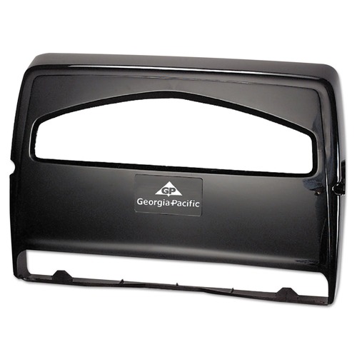Toilet Seat Cover Dispensers | Georgia Pacific Professional 57748 Safe-T-Gard 16.38 in. x 2.5 in. x 11.75 in. Half-Fold Toilet Seat Cover Dispenser - Black image number 0