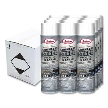 STAINLESS STEEL CLEANERS | Claire CL841 15 oz. Aerosol Spray Stainless Steel Polish and Cleaner - Lemon Scent (12/Carton)