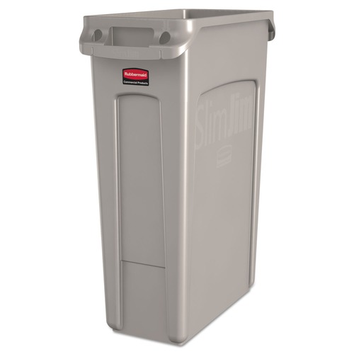 Indoor Waste Receptacles | Rubbermaid Commercial FG354060BEIG 23 Gallon Rectangular Plastic Slim Jim Receptacle with Venting Channels - Beige image number 0