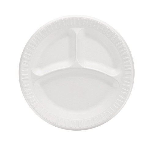 Plates | Dart 9CPWQR 9 in. Diameter 3 Compartment Quiet Classic Laminated Foam Plates - White (500/Carton) image number 0