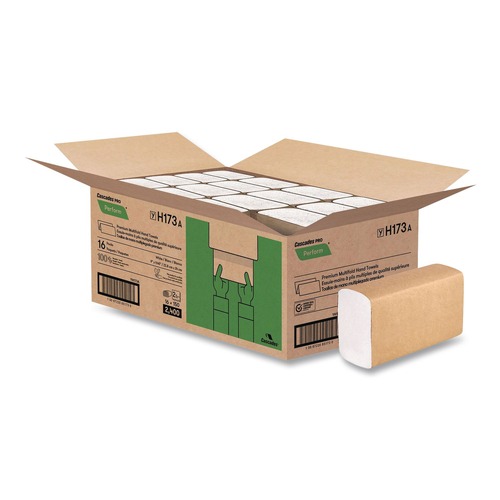Perforated Roll & Hand Towels | Cascades PRO H173 9 in. x 9.45 in. 2-Ply Perform Multifold Towels - White (16 Packs/Carton) image number 0