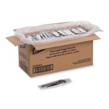 Dixie CH56NC7 Individually Wrapped Heavyweight Plastic Fork/Knife/Napkin/Spoon Set - Black (250/Carton)