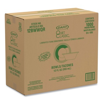 BOWLS | Dart 12BWWQR 12 oz. Quiet Classic Laminated Foam Dinnerware Bowls - White (125/Pack)